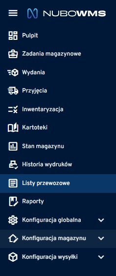 Nawigacja boczna listy przewozowe