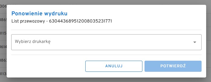Okno wyboru drukarki