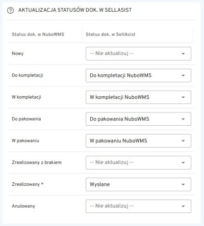 aktualizacja statusów w nubo