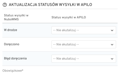 aktualizacja statusów wysyłki apilo